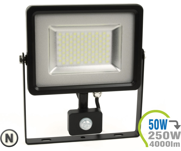 V-TAC LED Strahler 50W SMD Slim mit Bewegungsmelder Neutralweiß