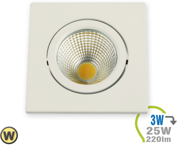 V-TAC 3W LED Downlight COB Square - White Body Warm White