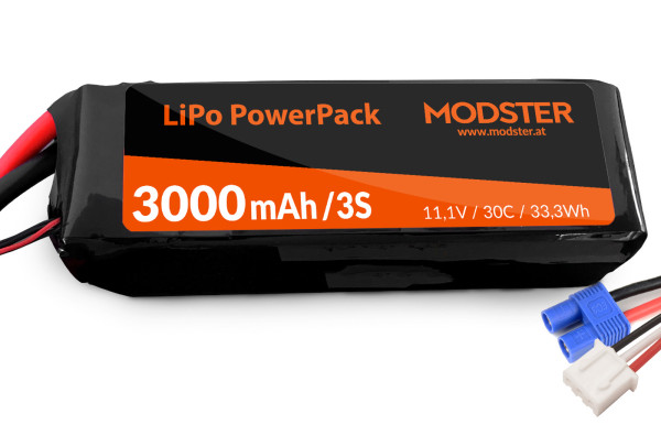LiPo Akku 3S 11,1V 3000 mAh 30C (EC3) PowerPack