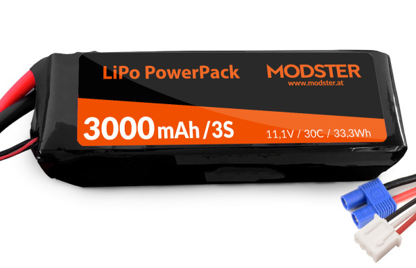 LiPo Akku 2S 7,4V 3000 mAh 30C (Deans) PowerPack