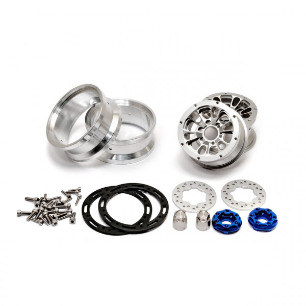 CNC Alu.1.9"beadlock ring 6 Spoke Wheels Set (Silver) W/ Bra
