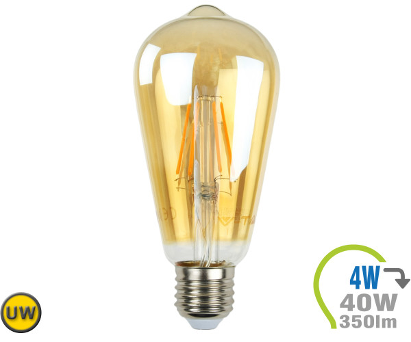 V-TAC E27 LED Lampe 4W Filament ST64 Ultra-Warmweiß