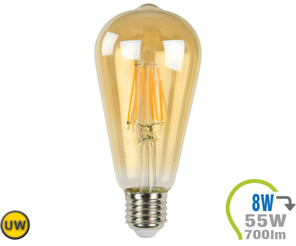 V-TAC E27 LED Lampe 8W Filament ST64 Ultra-Warmweiß