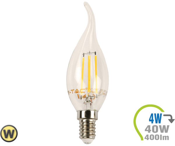 V-TAC E14 LED Kerze 4W Filament geschwungen Warmweiß