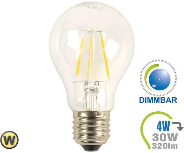 V-TAC LED Bulb - 4W Filament E27 A60 Warm White Dimmable