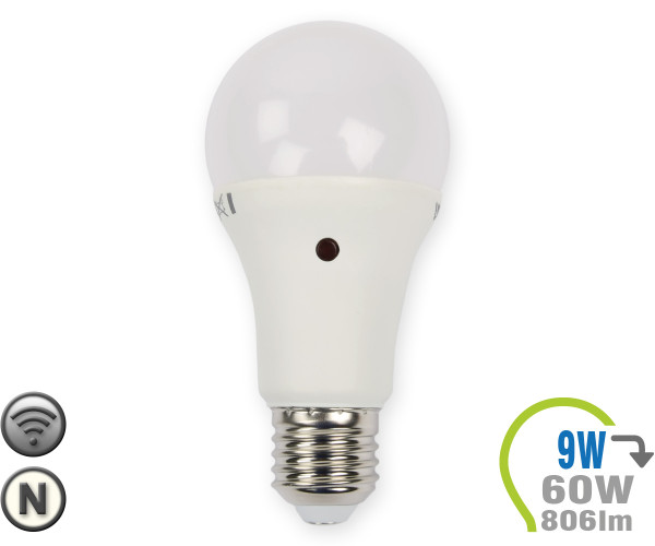 V-TAC LED Bulb - 9W E27 A60 Light Sensor Natural White