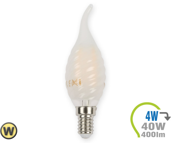V-TAC E14 LED Kerze 4W Filament matt verdreht & geschwungen Warmwe