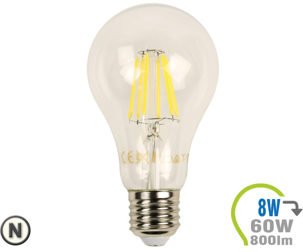 V-TAC LED Bulb - 8W Filament E27 A67 Natural White