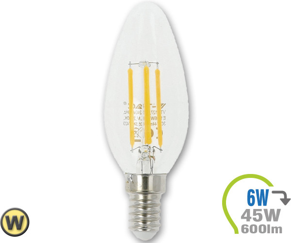 V-TAC E14 LED Kerze 6W Filament Warmweiß 2700K 600lm (45W)