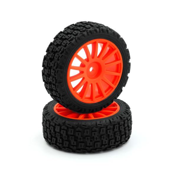 LC Racing Reifen Set Orange 25mm mit 14 Speichen (12mm) 2 Stück