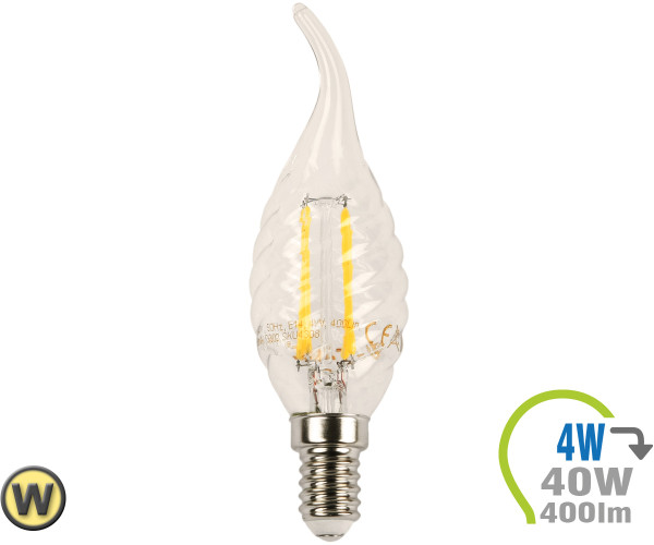V-TAC E14 LED Kerze 4W Filament verdreht & geschwungen Warmweiß