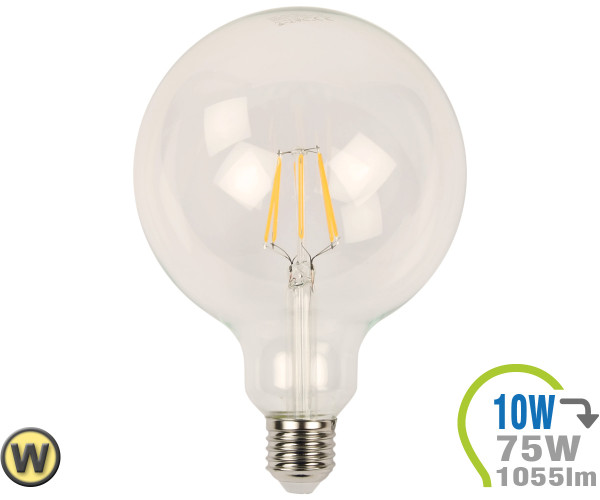 V-TAC E27 LED Globe 10W Filament G125 Warmweiß