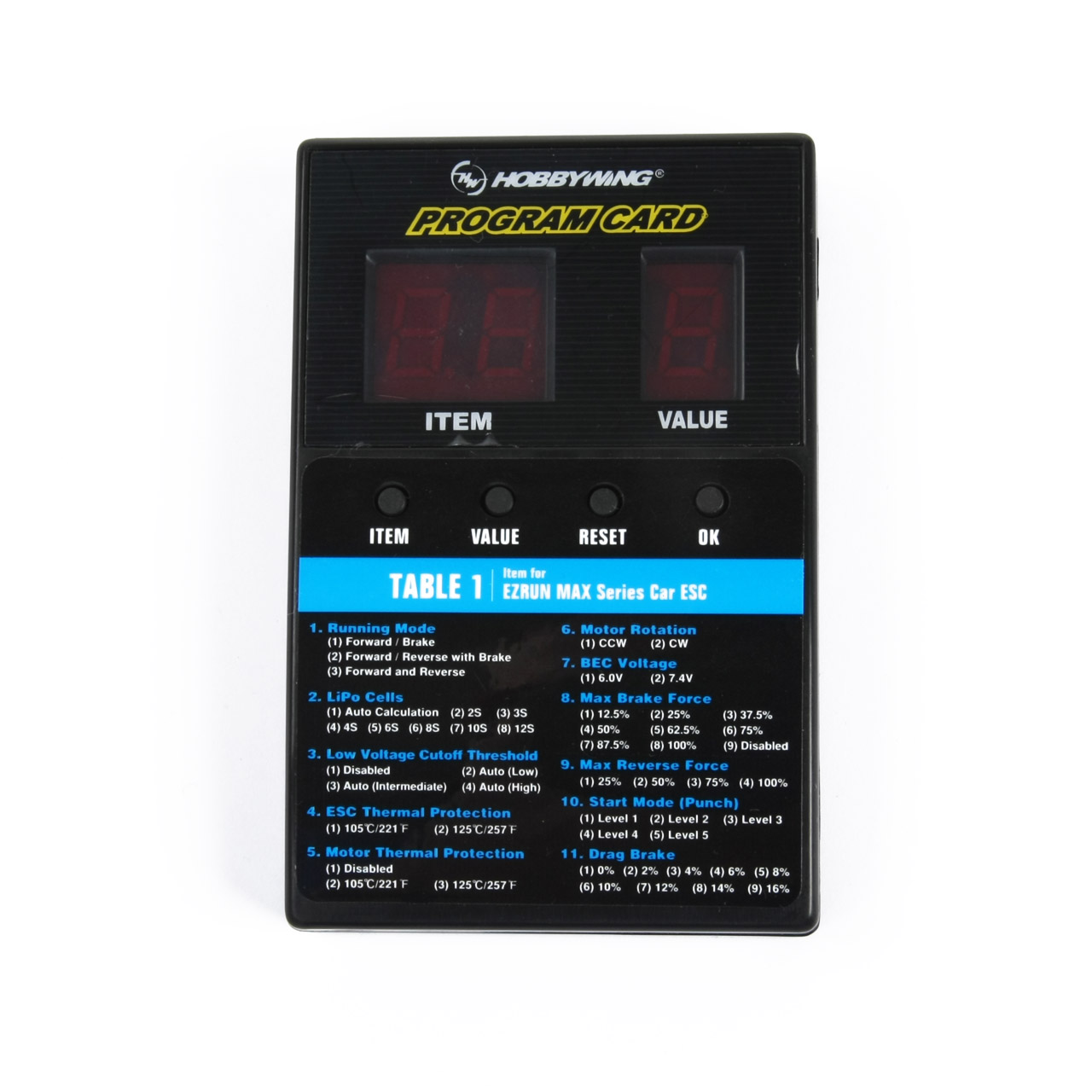 USB Adapter    HWI30502000 Lipo Tester Hobbywing LCD Multifunction Program Box 