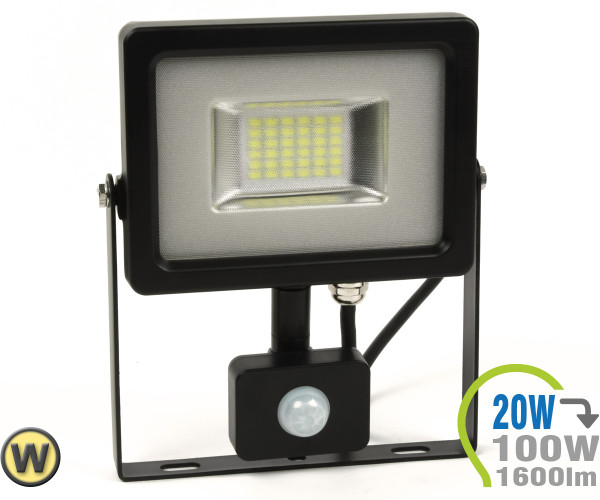 V-TAC LED Strahler 20W SMD Slim mit Bewegungsmelder Warmweiß