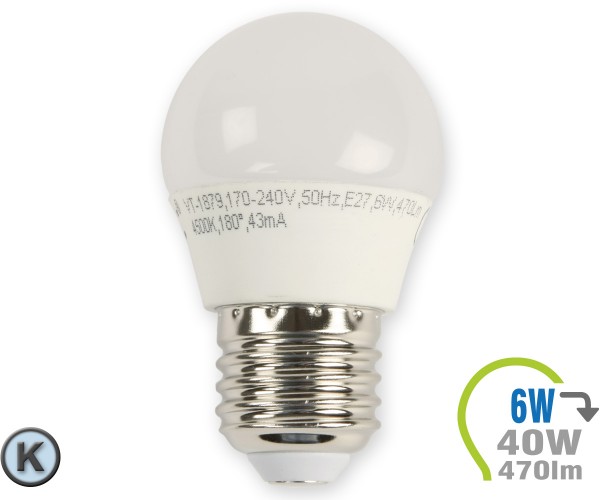 E27 LED Lampe 6W G45 Kaltweiß